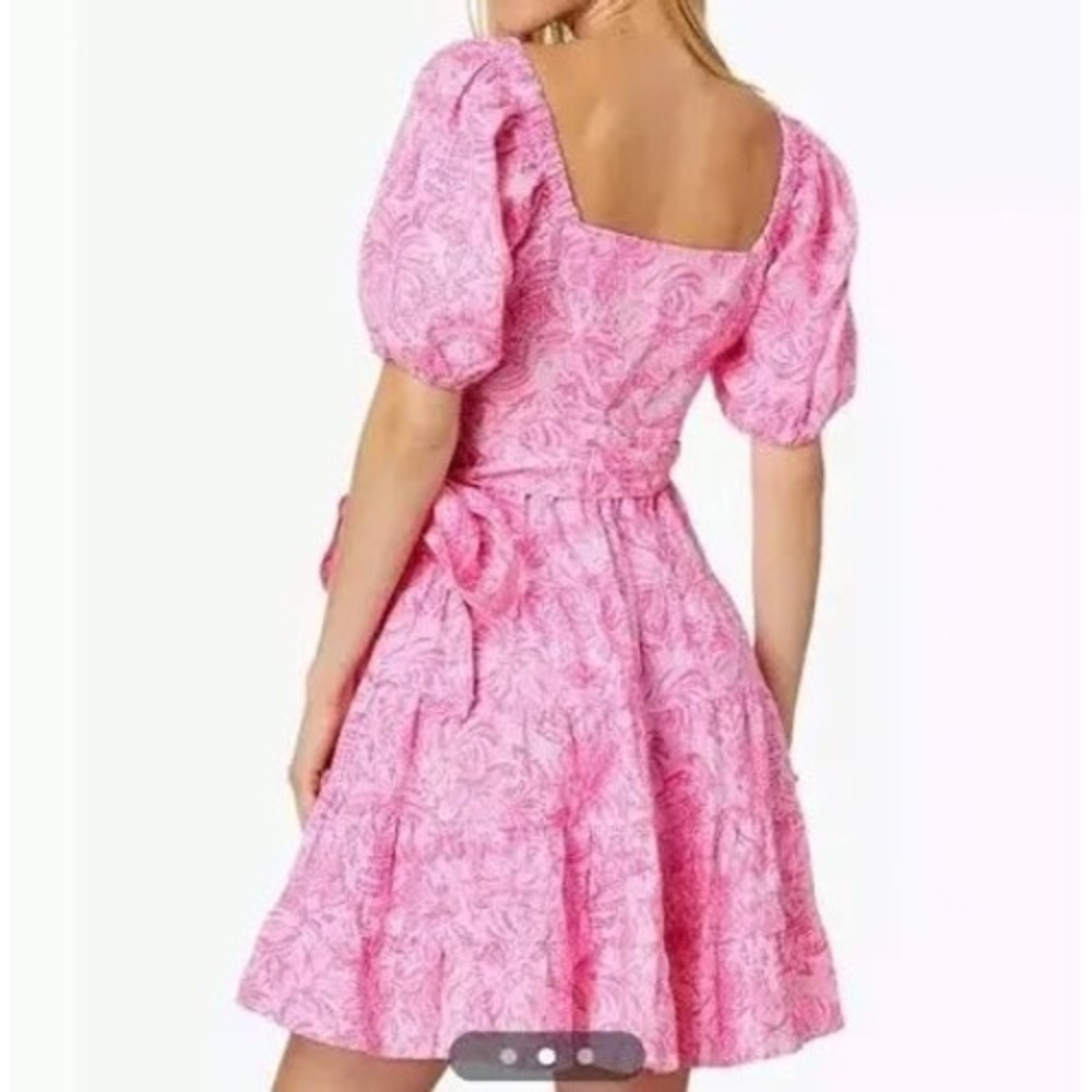 Lilly Pulitzer Iralee Linen Wrap Dress Pink Blossom Foxy Llama Size 8 - Picture 2 of 9